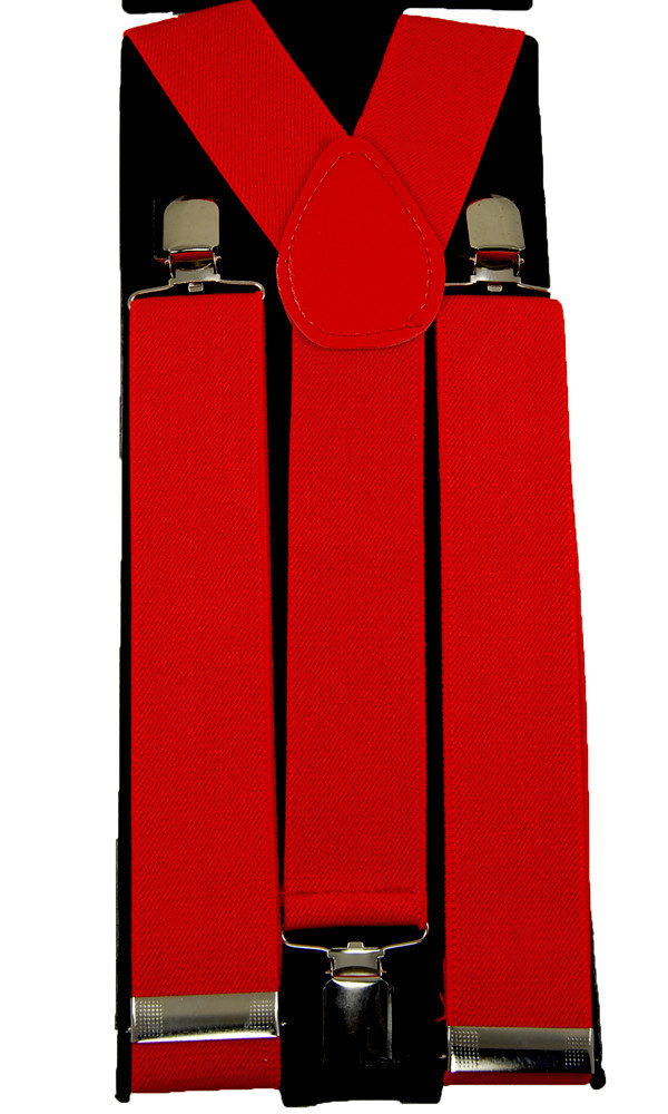 Unisex Clip-on Braces Elastic “Red” Y -Back Suspender 1 1/2″