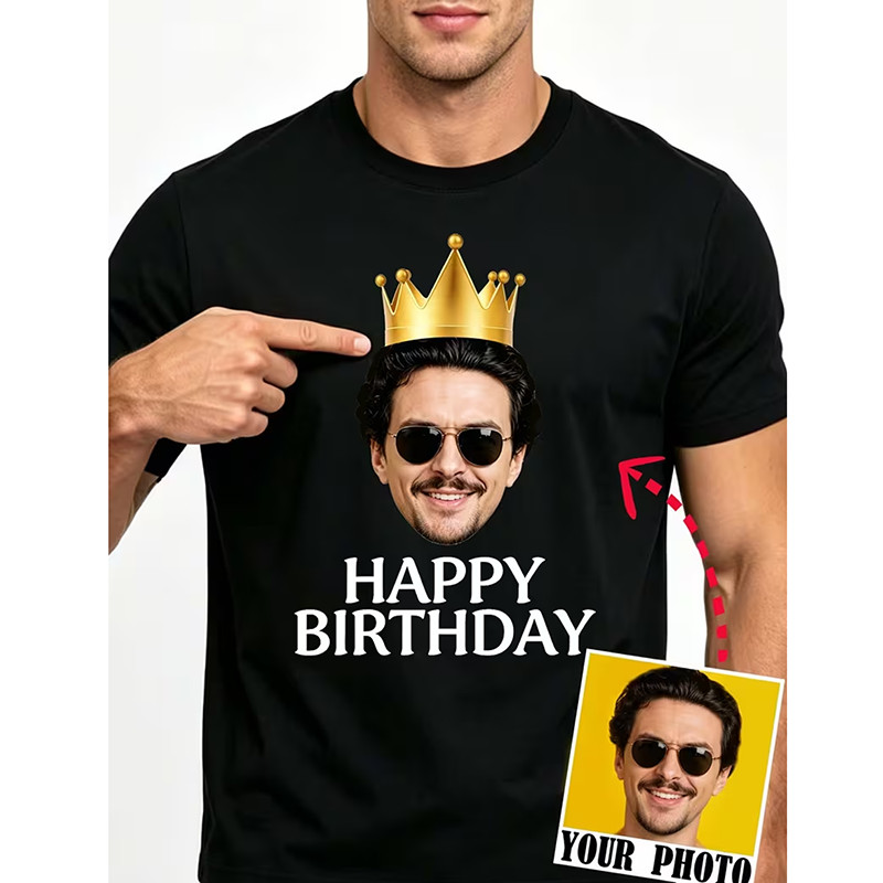 Men’s “Happy Birthday” Printed T-Shirt Custom Photo Print T-shirt Family Gift❀