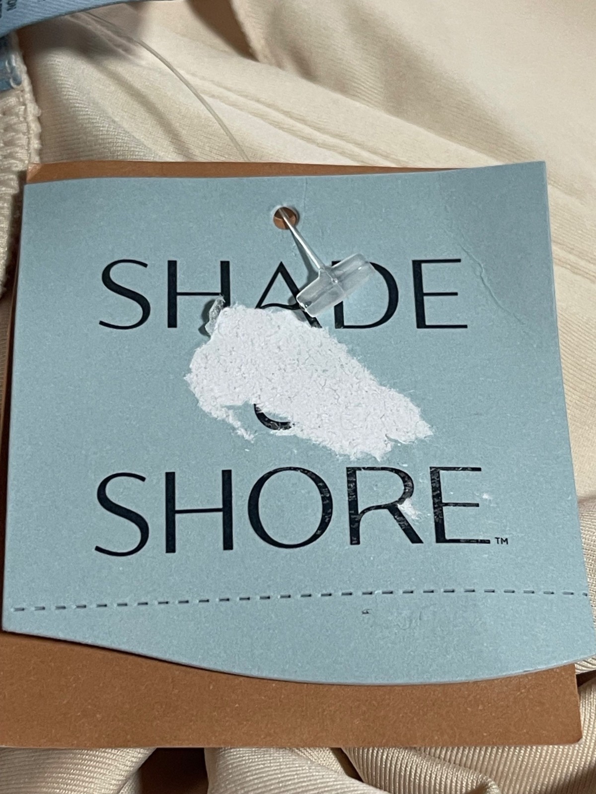 Shade & Shore Beige One Piece Swimsuit Jade Bead Accent Crisscross Back Medium