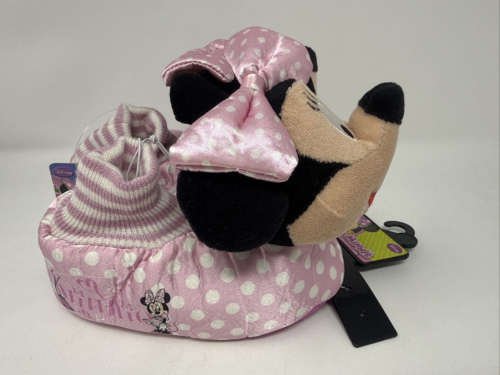 Girls Disney Junior Pink Black Minnie Mouse Slippers Medium 5/6 7/8 9/10 11/12