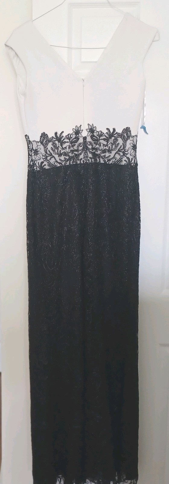 Tadashi Shoji Black White Evening Gown Women Bead & Lace Bodice