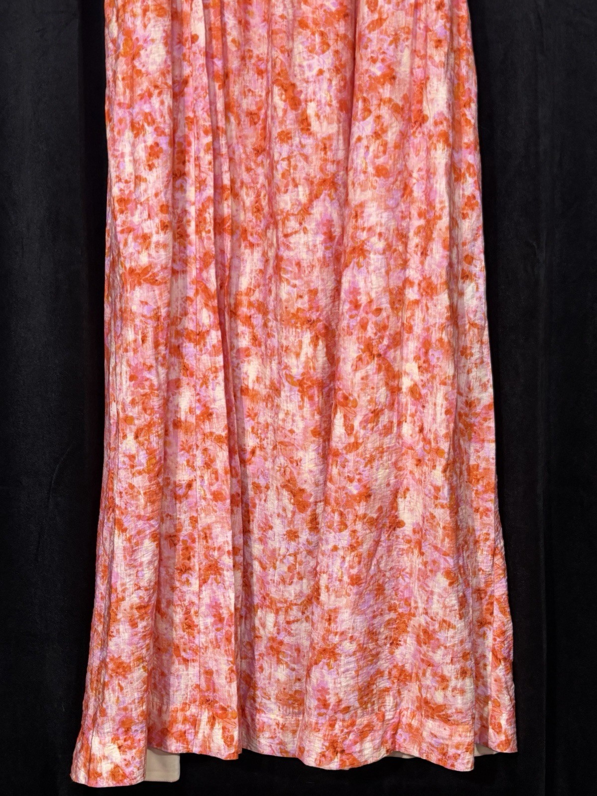 Anthropologie Orange Pink Floral Puff Sleeve Midi Dress Women’s Medium NWOT