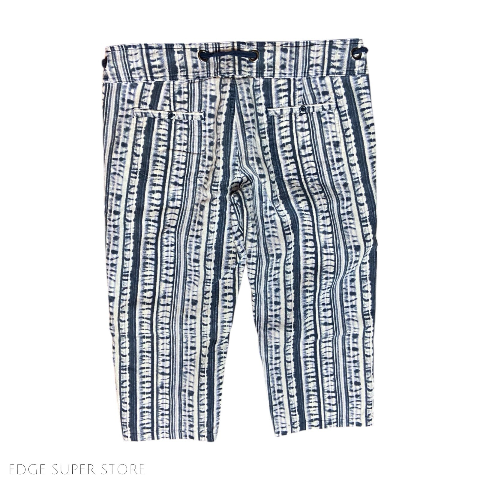 Freedom Trail by Kyodan Blue White Linen Cropped Drawstring Pants Size Medium