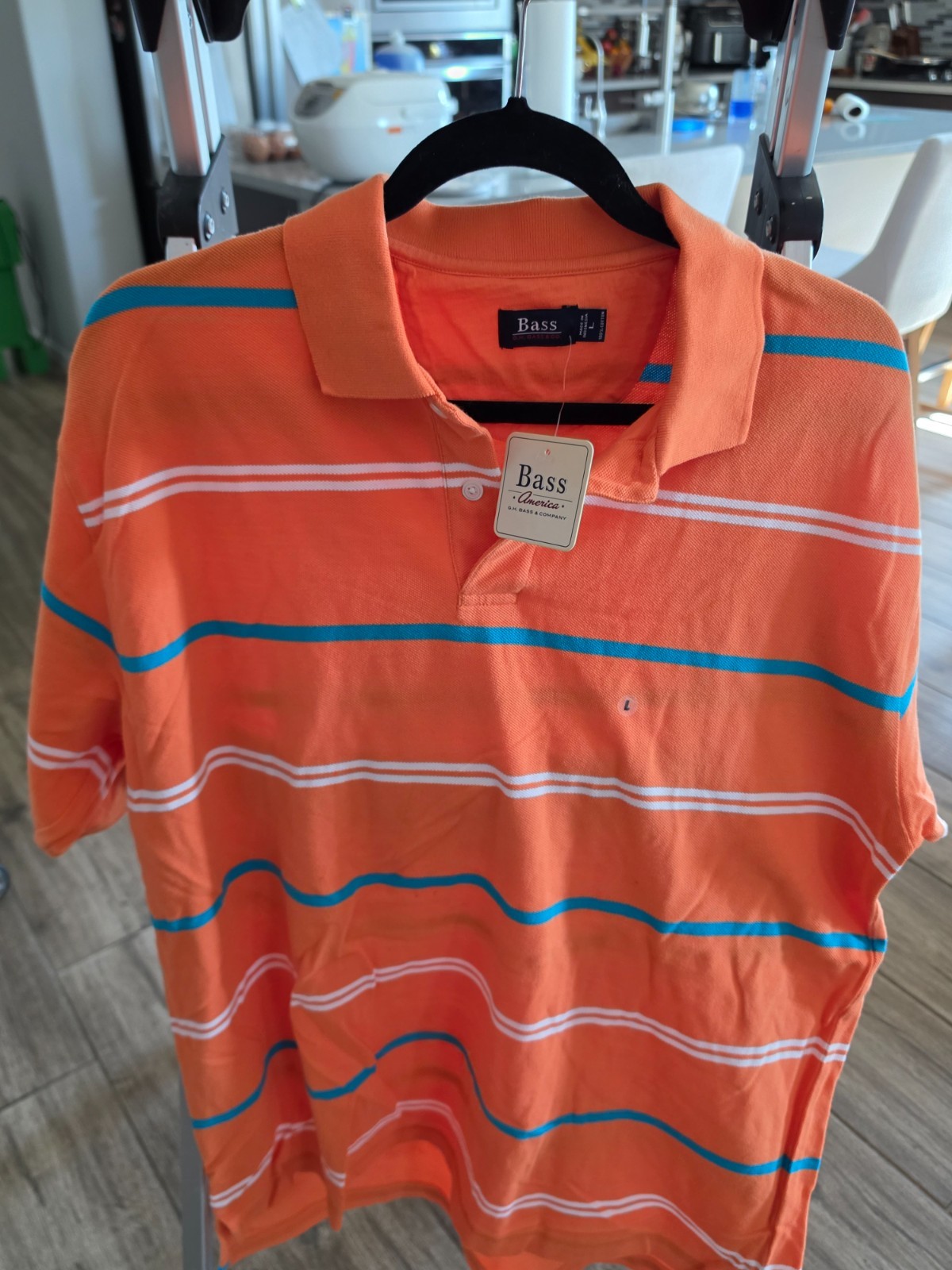 NWT G.H. Bass & Co. Polo Shirt Mens Large Orange Striped Short Sleeve Cotton