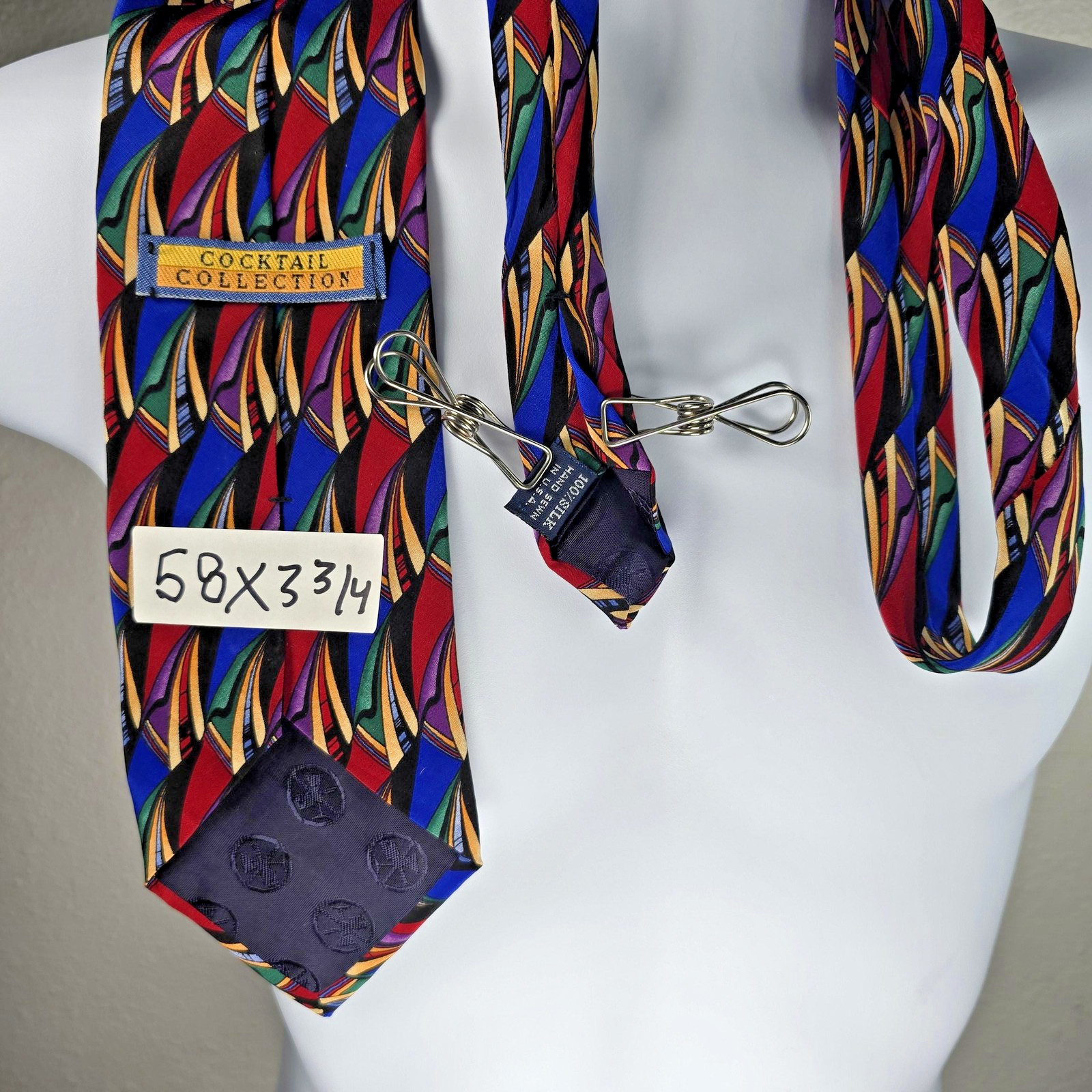 Cocktail Collection Tie Mens 58×3.25 inches Silk Geometric Pattern Retro Necktie