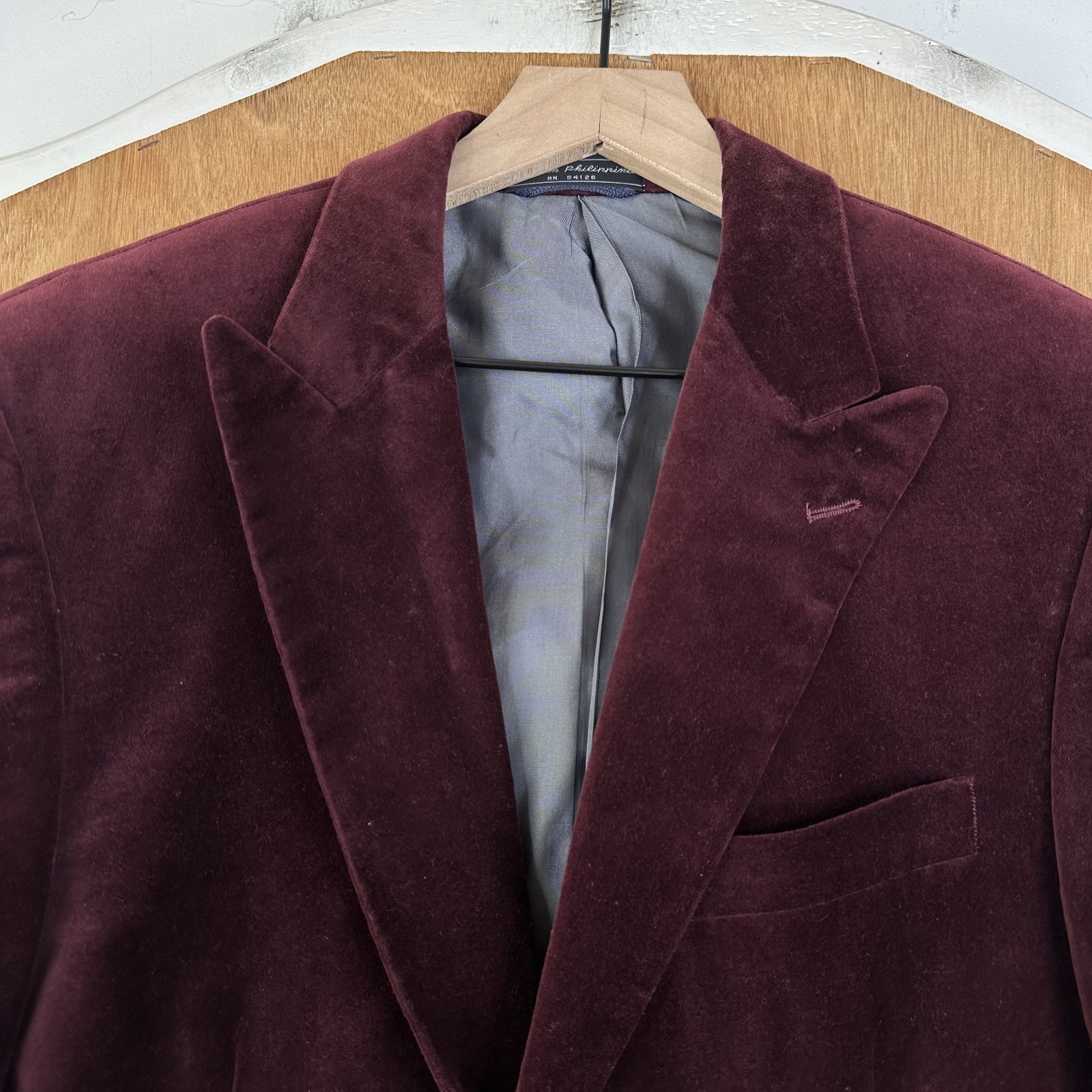 Haspel Blazer Mens 38R Burgundy Velvet 2 Button Velour Cotton Peak Lapel Jacket