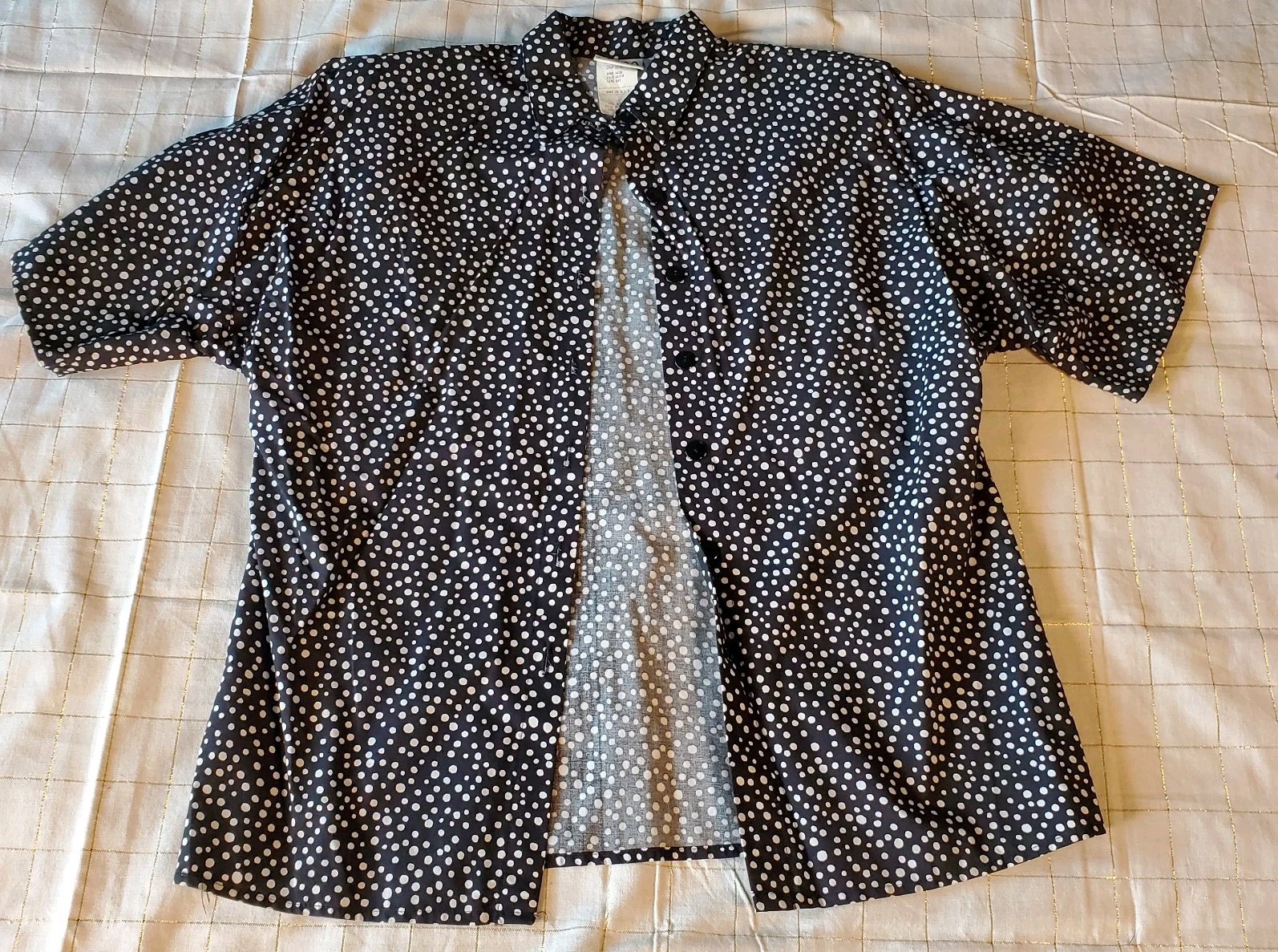 Estero Sport Short-Sleeve Button-Down Shirt Women Sz M Shoulder Pads Polka-dots