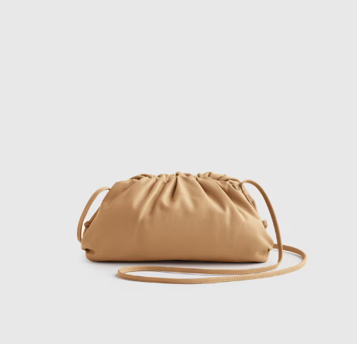 NWT QUINCE ITALIAN LEATHER POUCH CROSSBODY CLUTCH BAG GOLDEN TAN HANDBAG $130