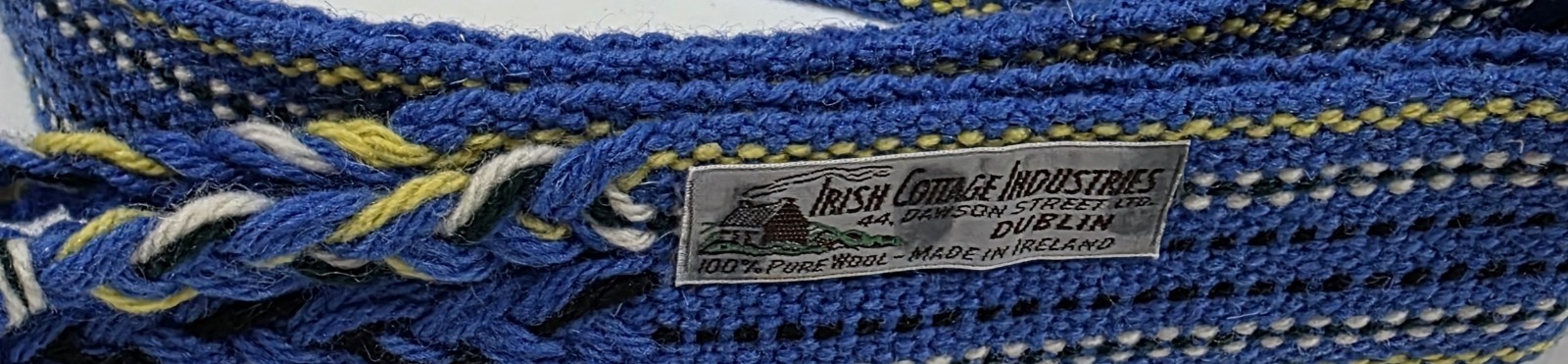 Irish Cottage Industries Woven Blue-Yellow-Scarf/Belt- Pure Wool-Dublin Ireland