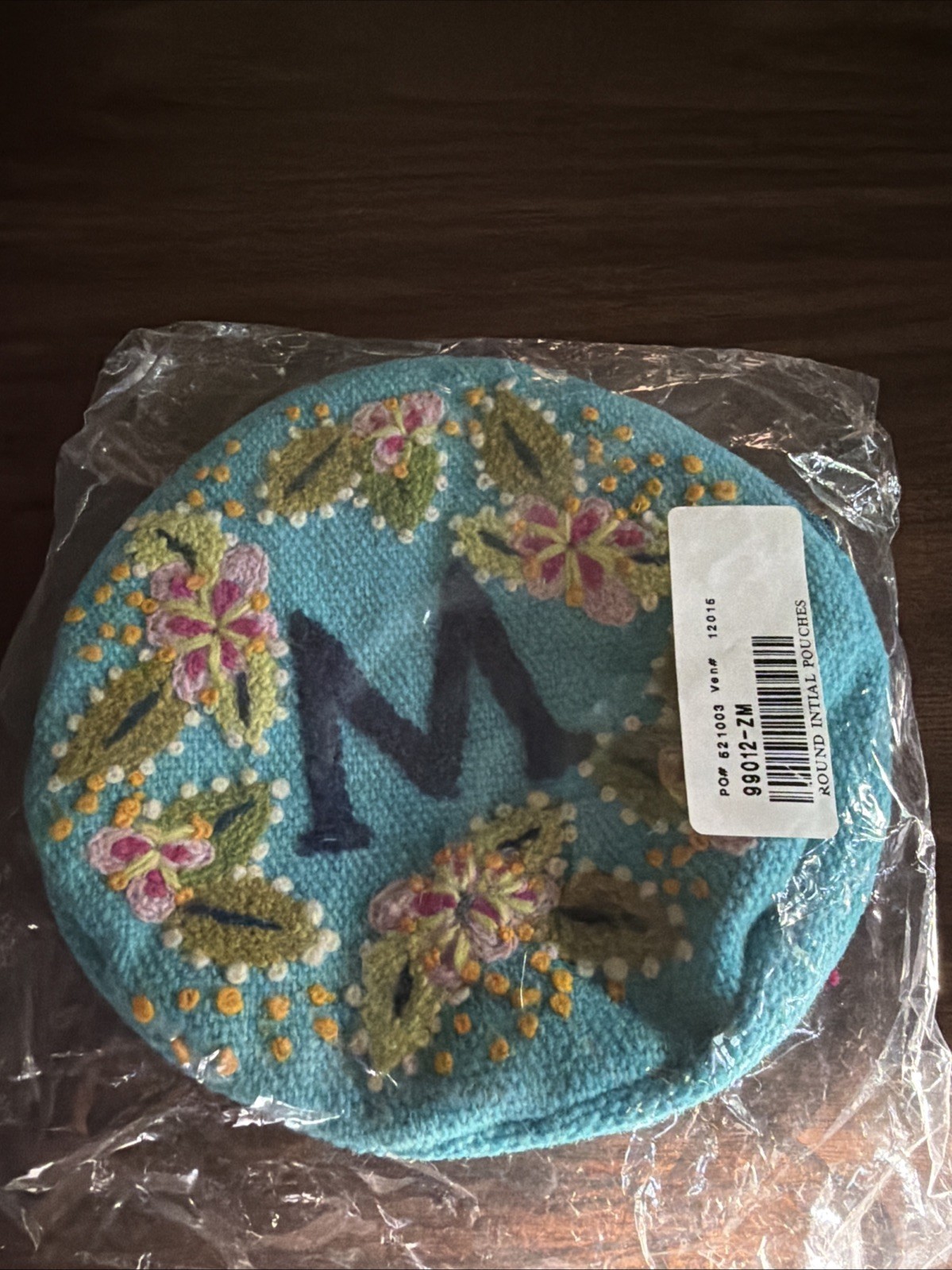 NWT Jenny Krauss For Sundance Wool Bag Pouch Embroidered Round Letter M Blue