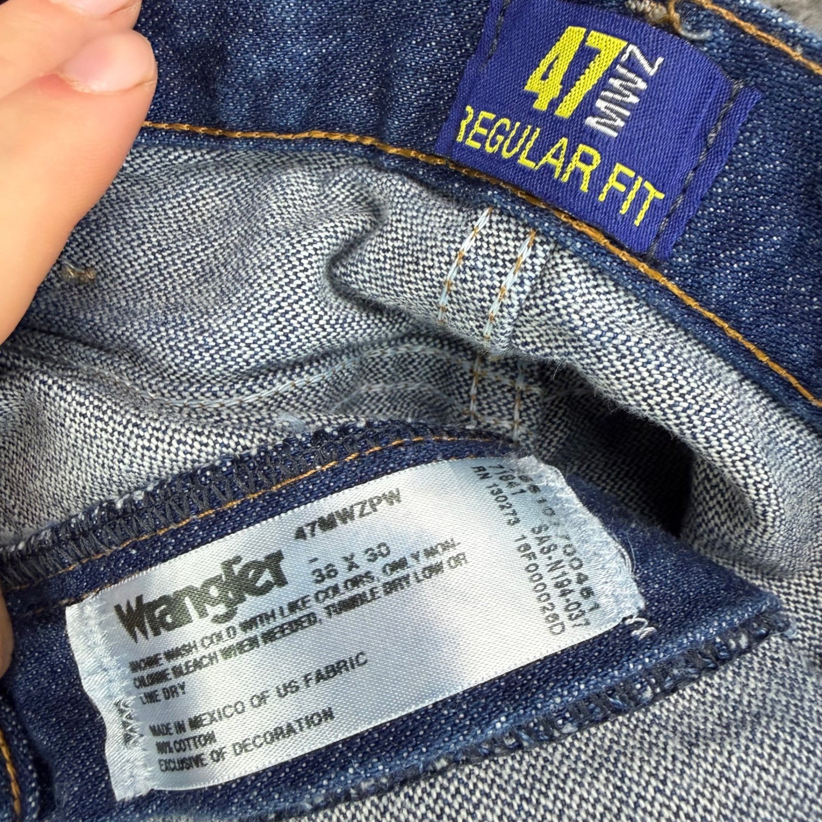Wrangler 47MWZ Regular Fit Mens Blue Jeans 36×30 Dark Wash Denim 47MWZPW