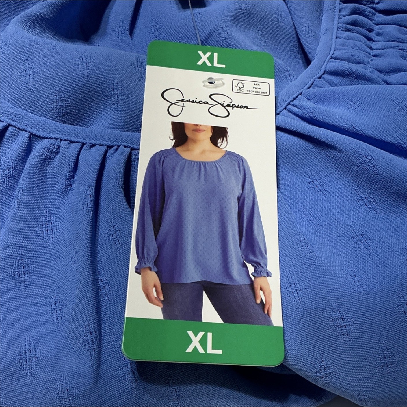 Jessica Simpson Textured Blue Long Sleeve Round Neck Blouse Women’s XL