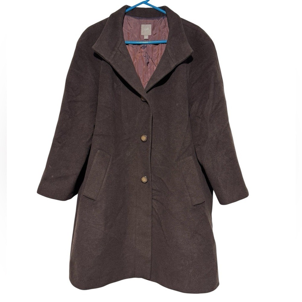 J Jill Chocolate Brown Wool Blend Trench Coat Women Size L Winter Old Money