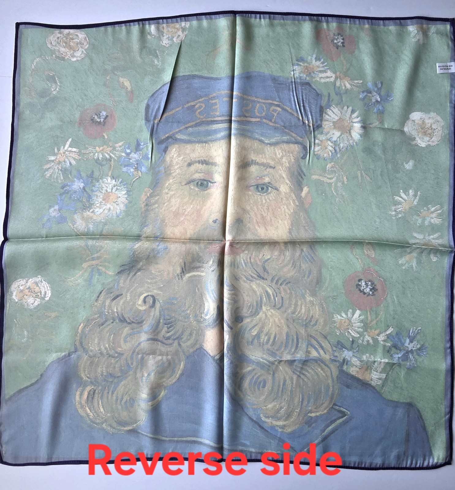 NEW Van Gogh Postman Art SCARF Faux Silk Green Impressionism Man Beard 21″ READ