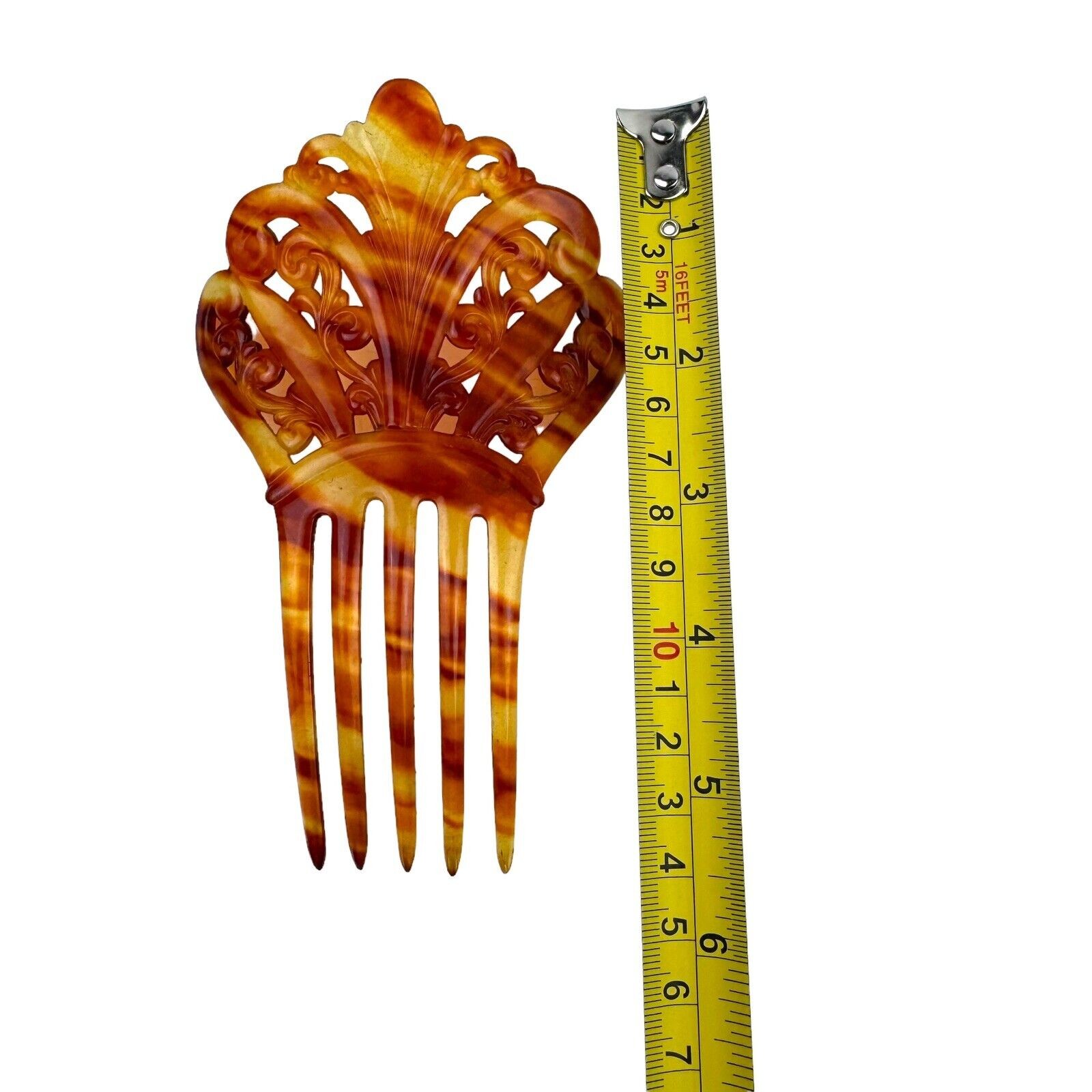 Celluloid Hair Comb Art Deco Tortoiseshell Amber 5 Tooth Vintage