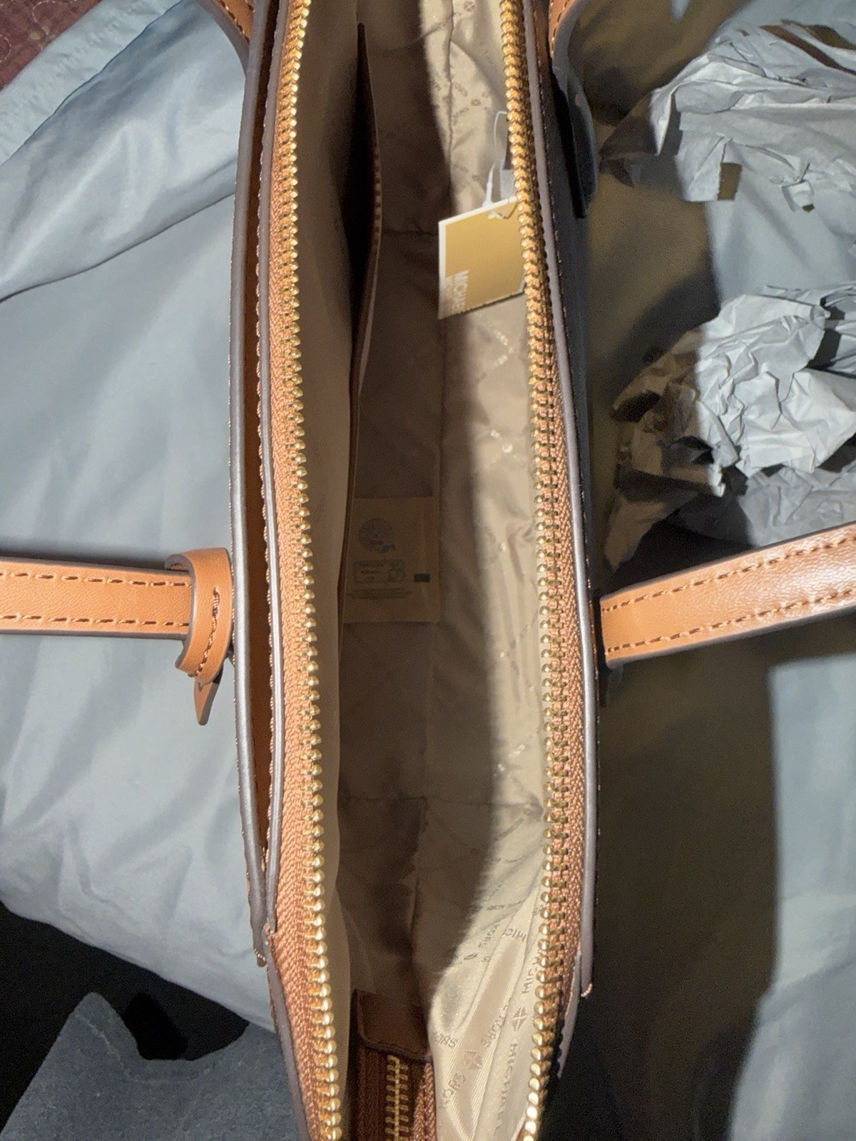 Michael Kors Medium Brown Zip Tote w/ Gold Hardware, Bag Charm, Inner Pockets