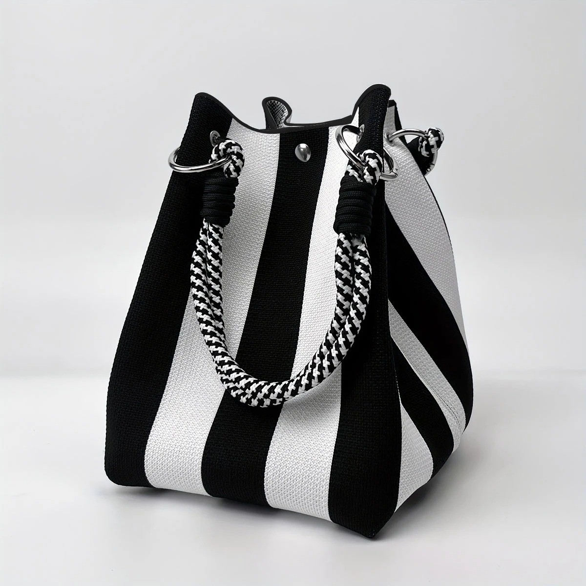 Multi-color Knitted Retro Bucket Handbag – Simple Color-block Versatile Bag