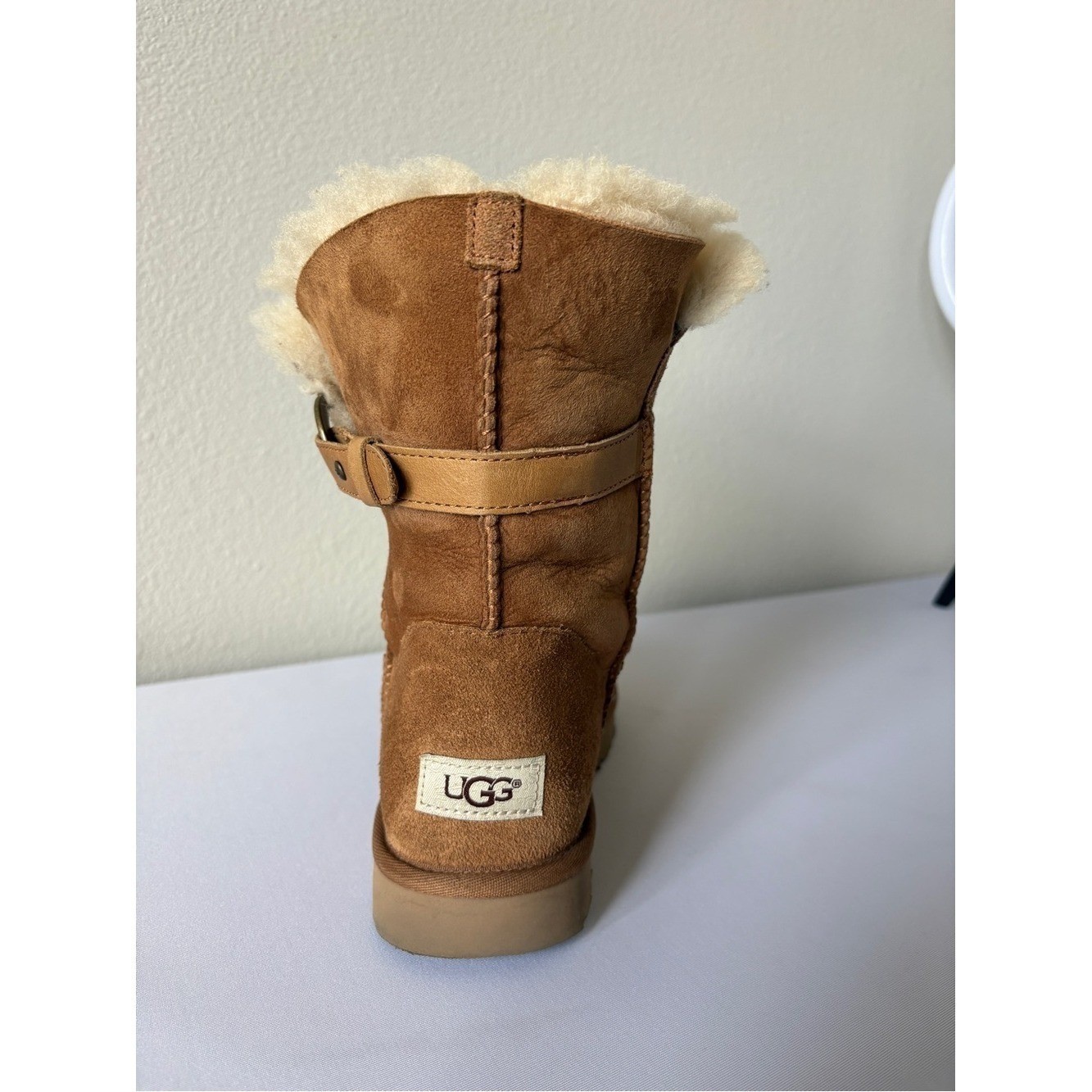 UGG Suede Boots Nash Chestnut Shearling Mid-Calf Boot with Buckle