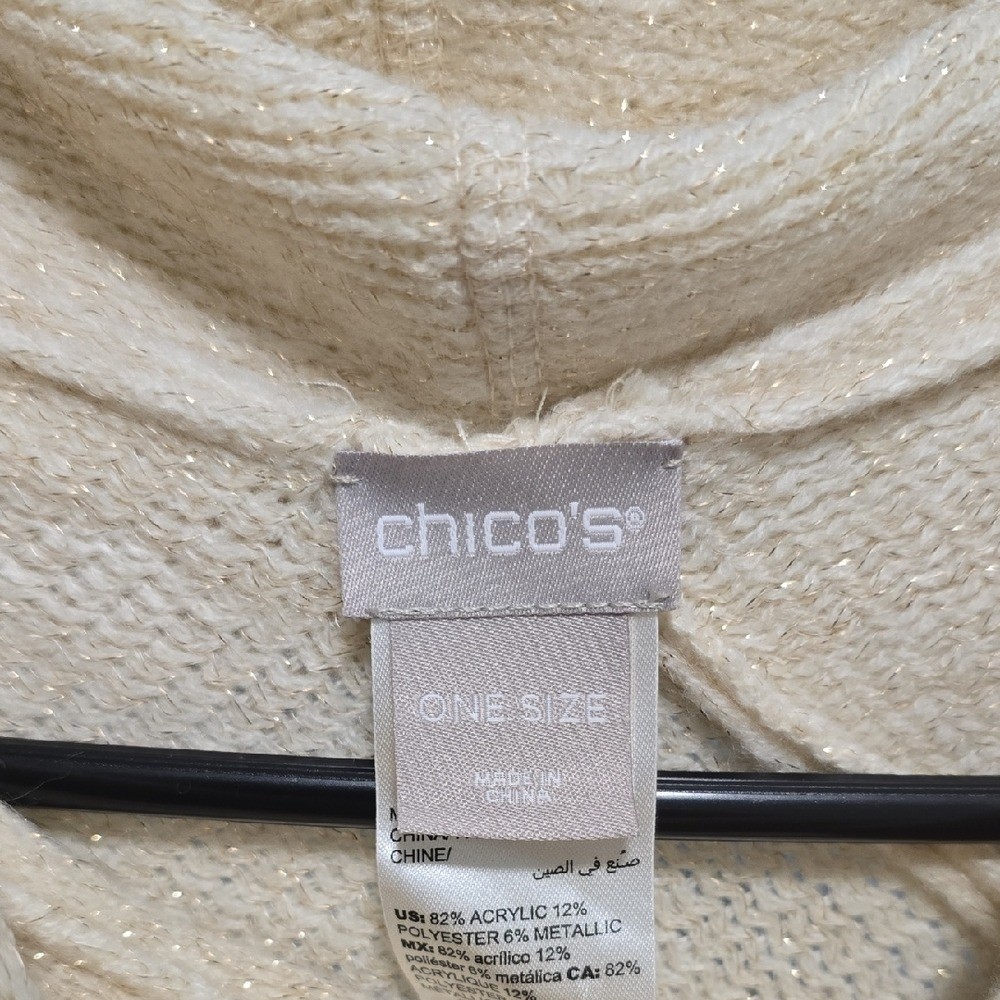 Chico’s Cream Knit Poncho with Metallic Accents