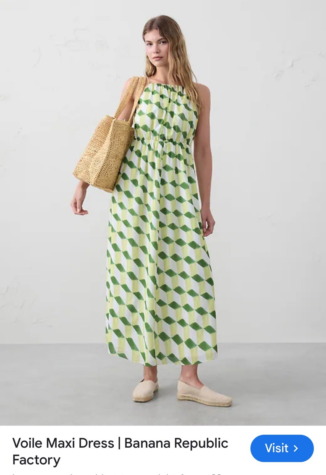 Voile Light Green Geometry banana republic maxi dress xl Lined Pockets CottonNEW