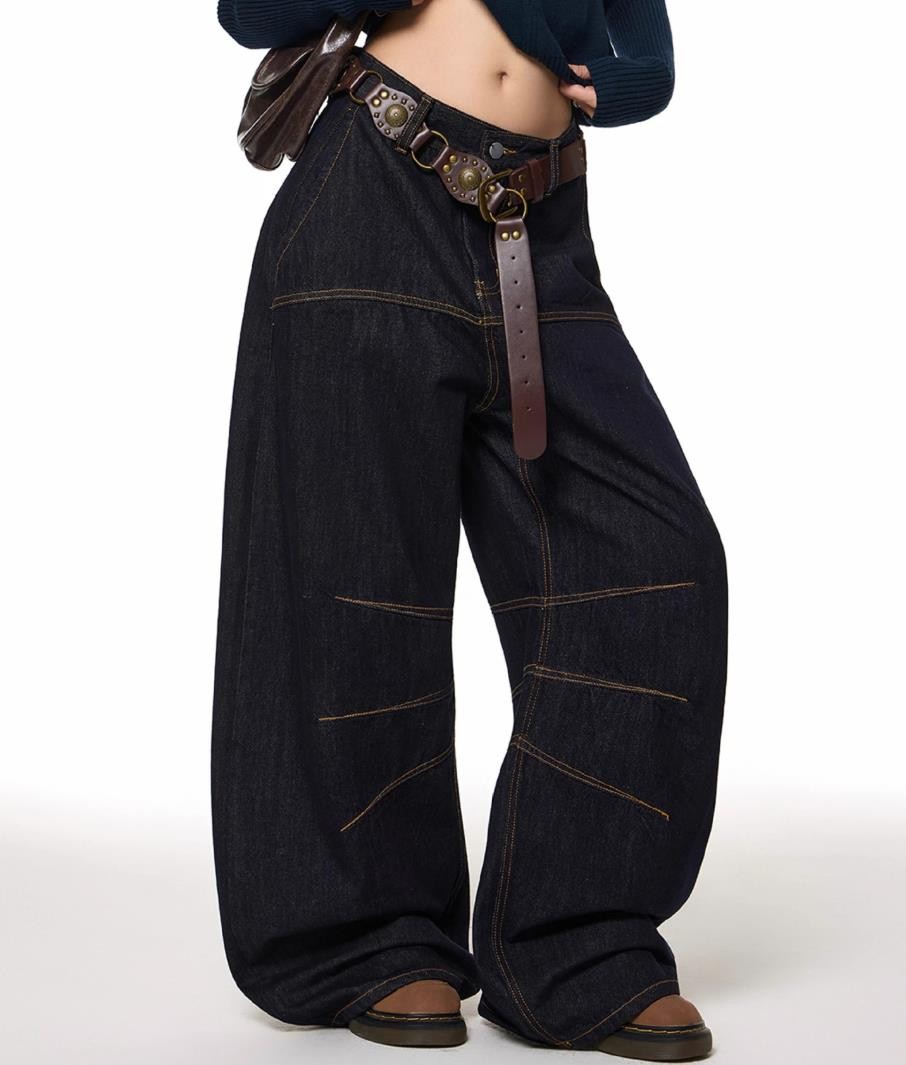 Men’s Black Denim Cotton Jeans Straight Wide Punk Hip Hop Trousers Pants Casual