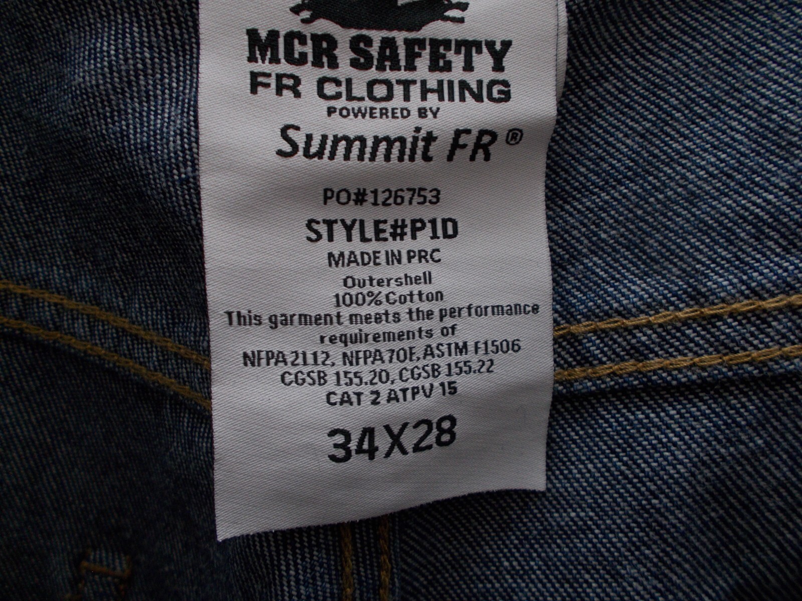 MCR Mens Five Pocket Jeans Safety FR Gear 34×28 Work Jeans new with tags