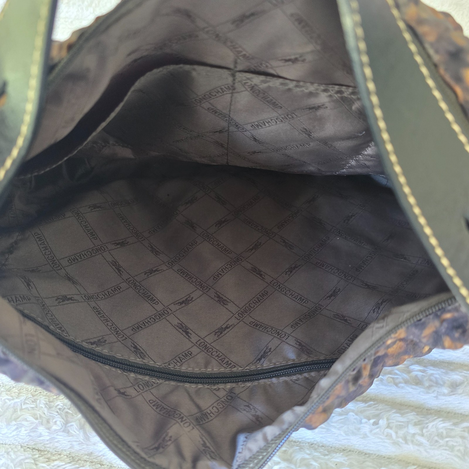 Longchamp Shoulder Bag- Woven Textile & Leather – Missing Zipper – READ