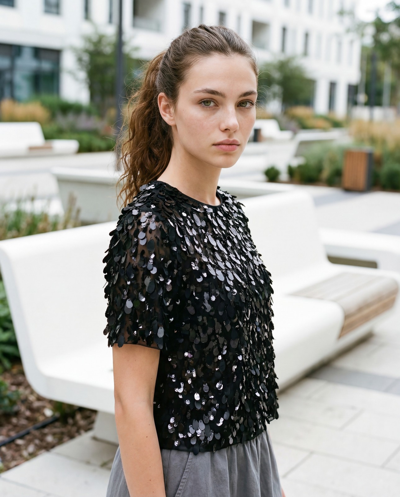 BRUNELLO CUCINELLI WOMEN’S BLACK SEQUIN EMBELLISHED SHIRT MSRP $5395