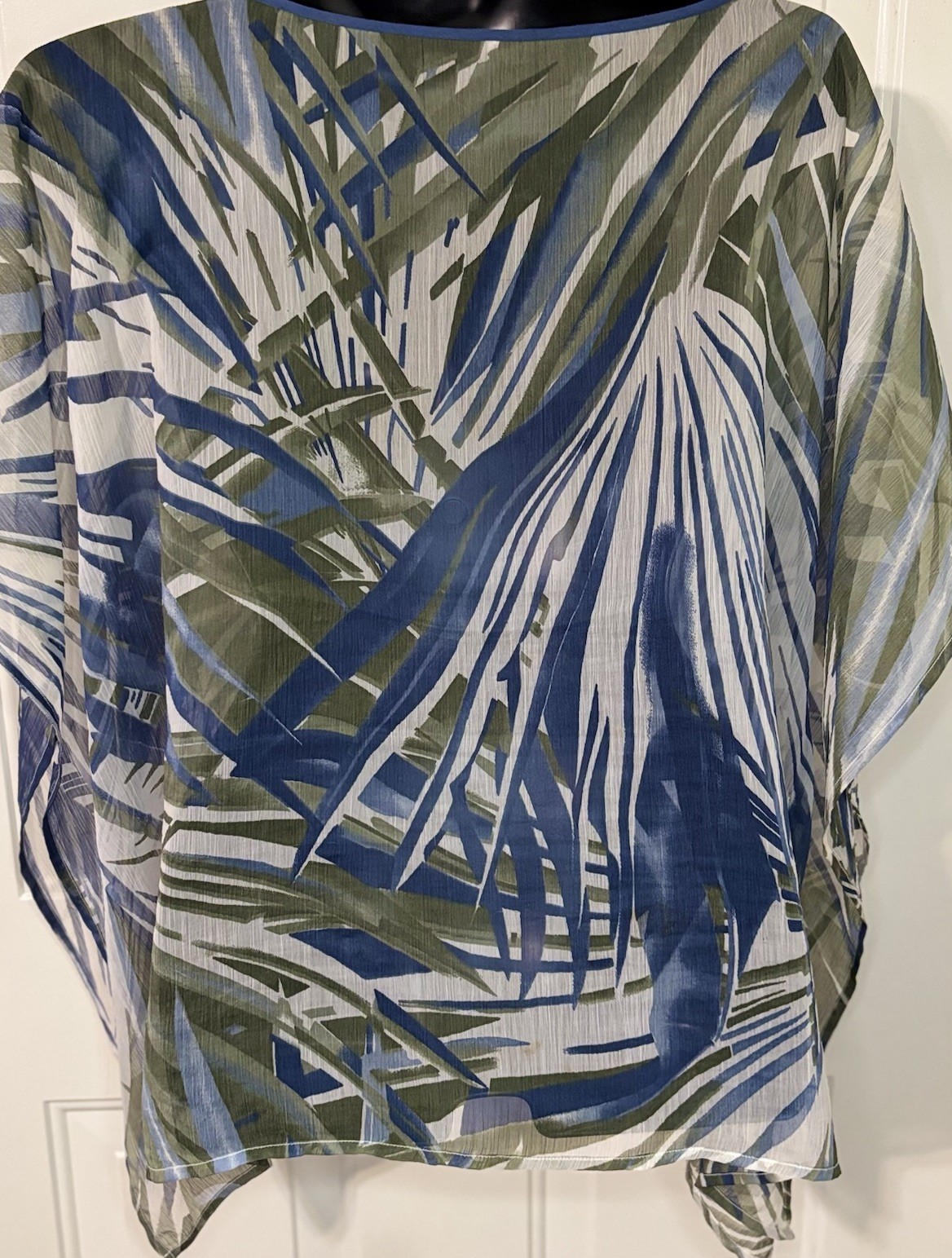 LOFT Tropical Palm Leaf Kimono Blouse Womens One Size Blue Green Sheer Cover Up