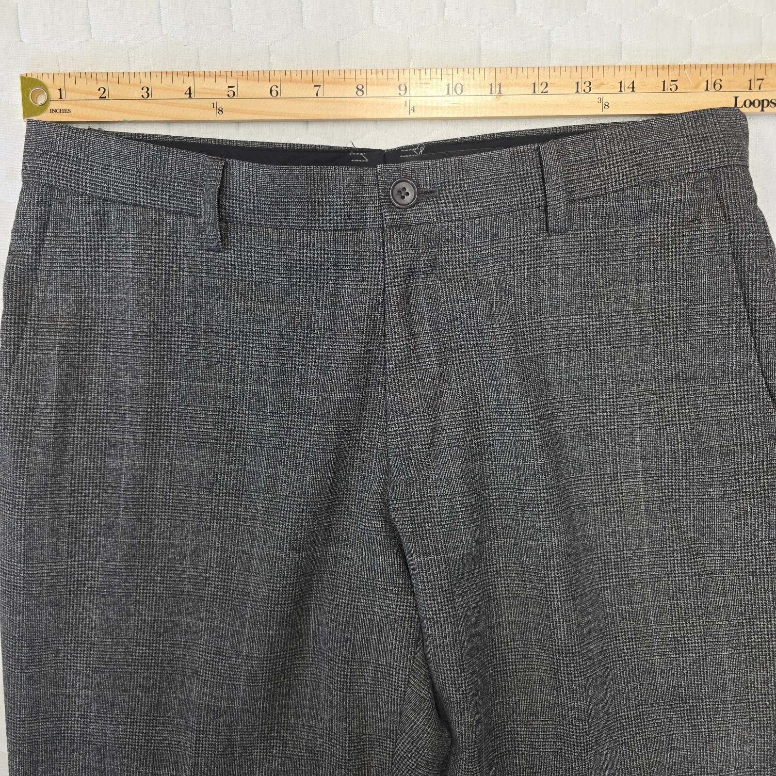 John Varvatos USA Luxe Wool Blend Grey Plaid Dress Pants Trousers Men’s 34×33.5