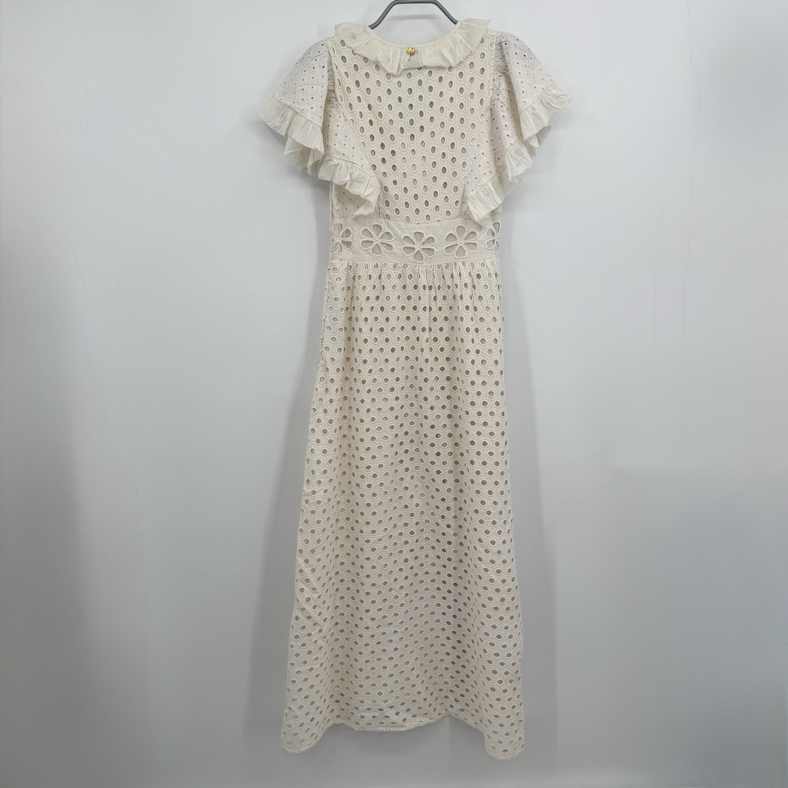 Antik Batik Cream Eyelet Lace Jada Maxi Dress size XS 36 Flutter Sleeve Ruffle