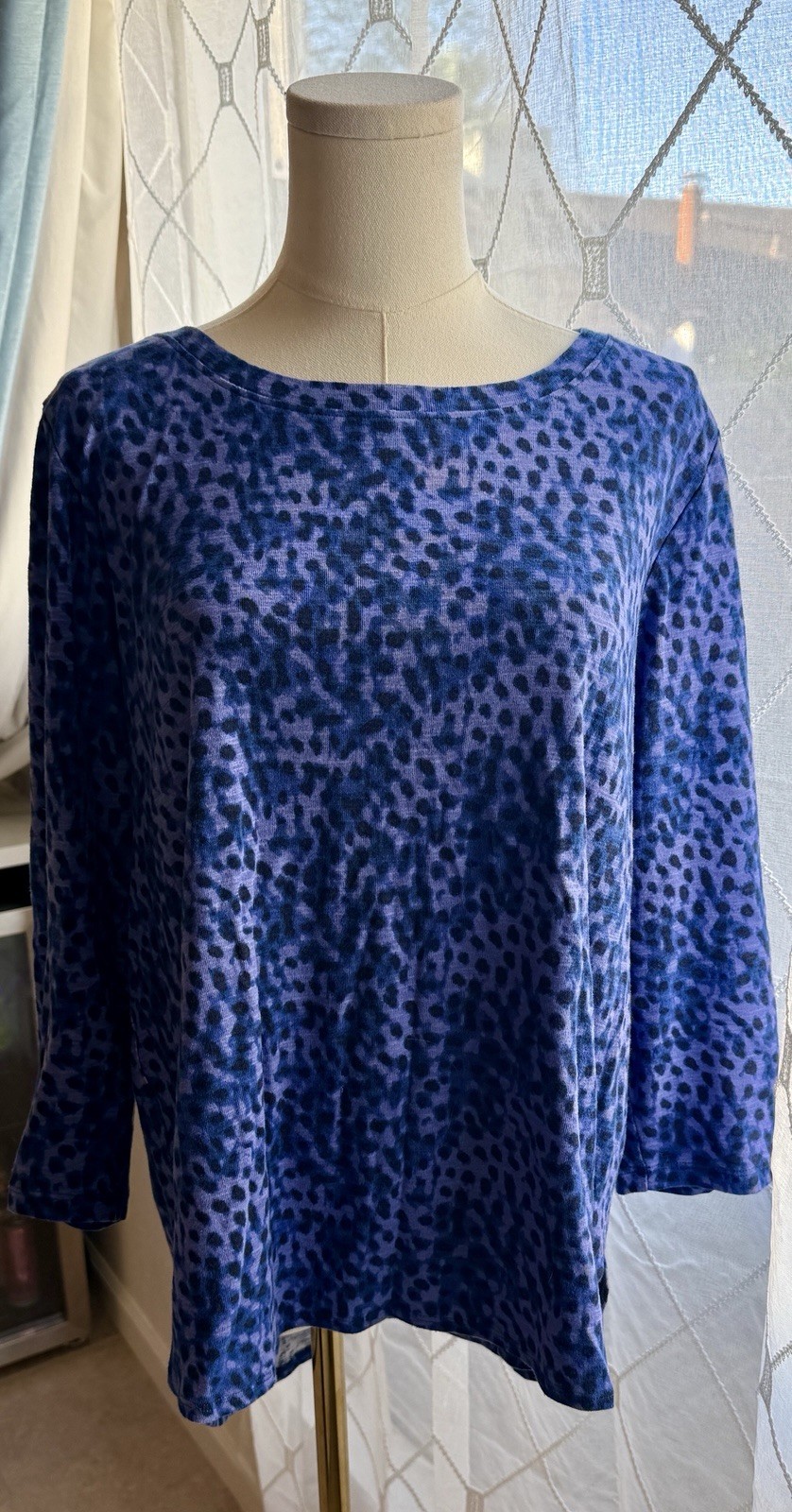 Tommy Bahama Top Womens XL Blue Cotton Ashby Isles Lagoon Leopard Hi Low Beach