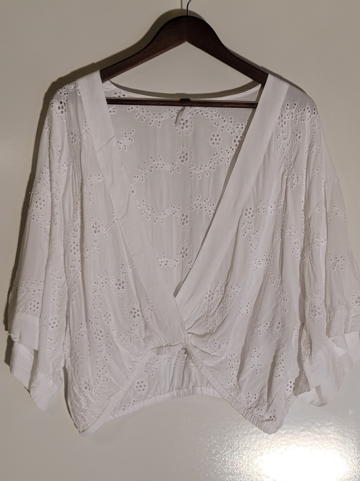 YFB Set Womens Medium White Eyelet Blouse & Skirt Lined 100% Rayon Hand Wash
