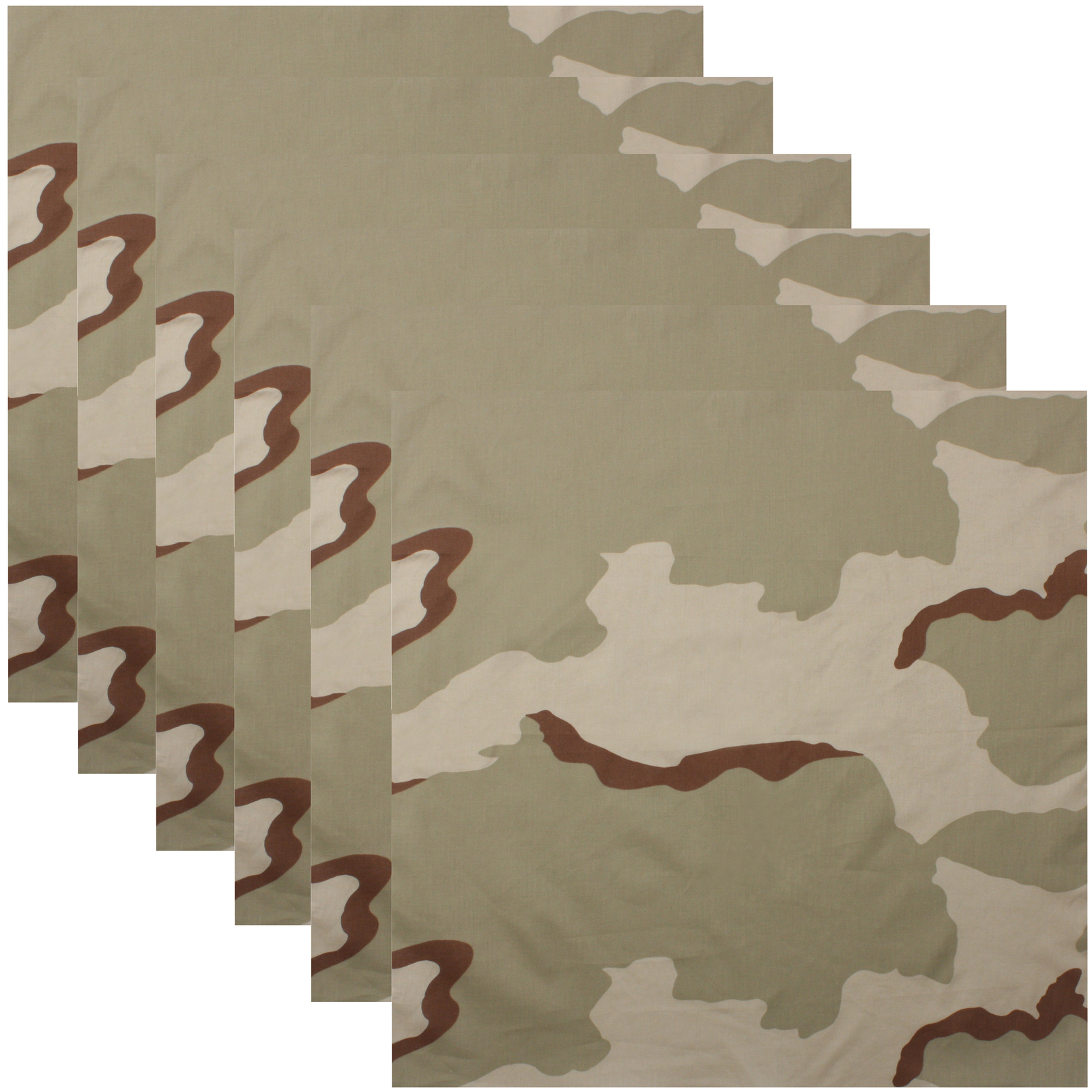 Tri-Color Desert Camo Bandana 6-Pack Face Mask Headband & Skull Cap 22″x22″