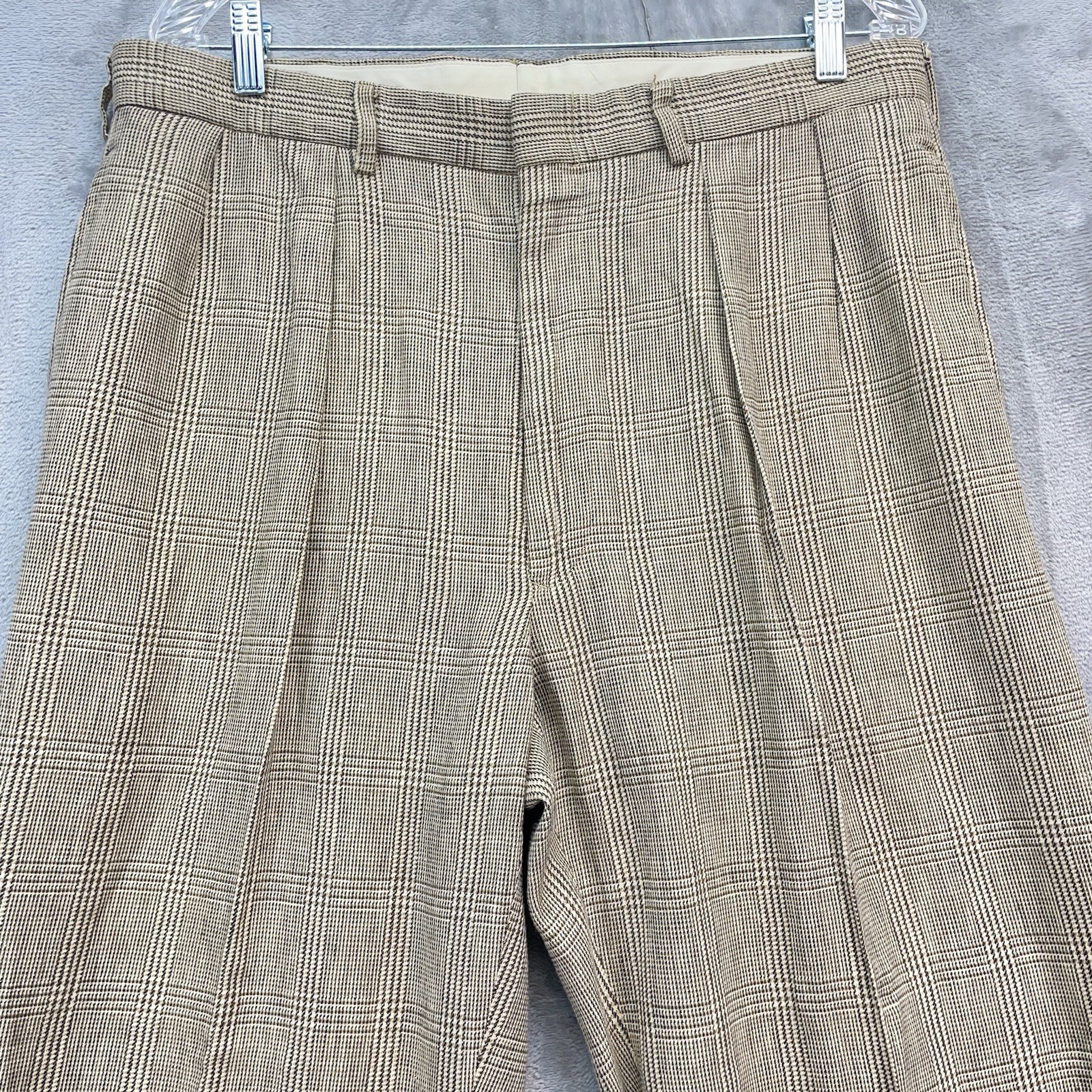 Vintage Polo Ralph Lauren Pants Men 34×32 Dress glen plaid pleated money USA
