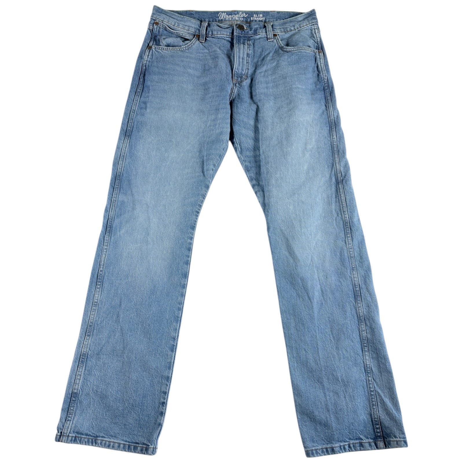 Wrangler Retro Slim Straight Leg Jeans Mens 35×34 Blue Denim Light Wash Western