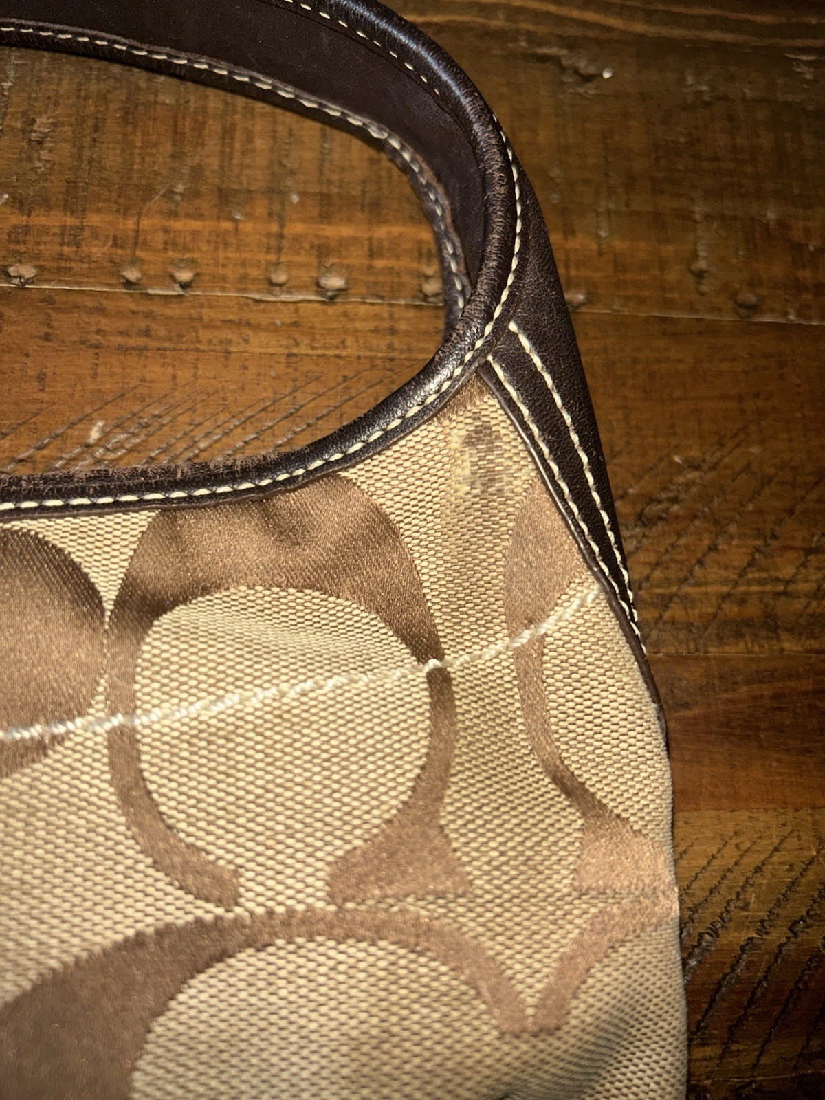 COACH Vintage Y2K Signature Logo Small Ergo Hobo Bag Brown Leather Trim 10763