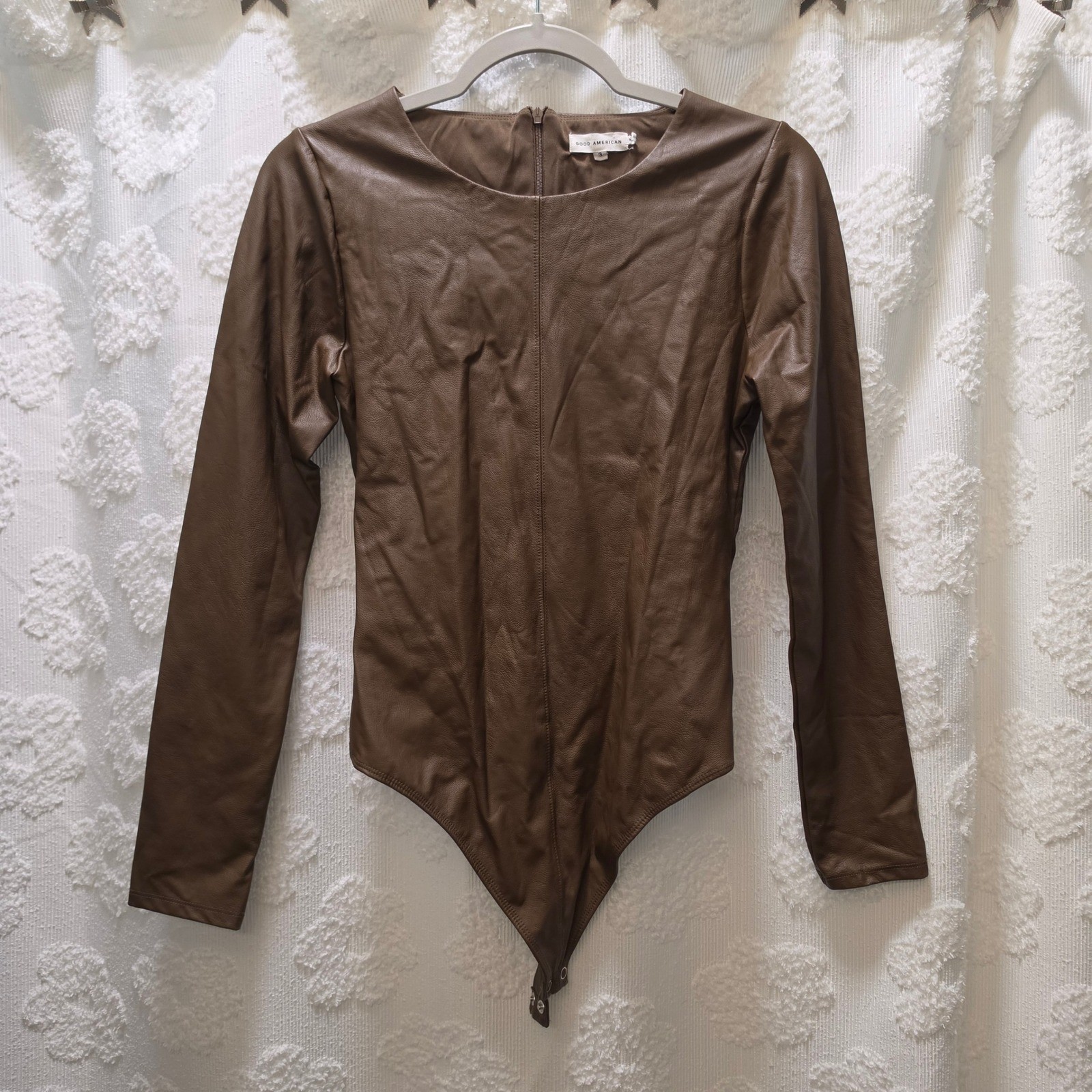 Good American Brown Faux Leather Long Sleeve Bodysuit GB0461 Size 3