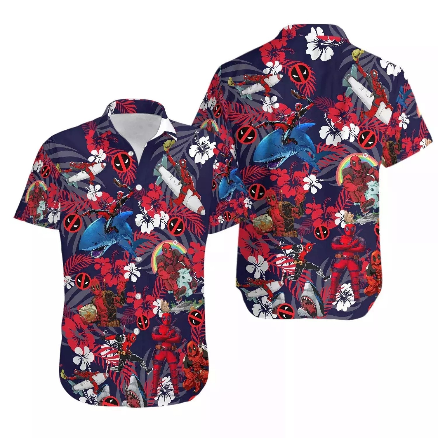 Merc With A Mouth Hawaiian Shirt Red Black Comic Fan Aloha Button Down Size S-5X