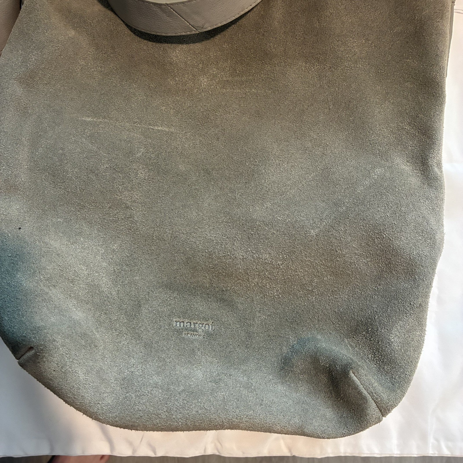 Margot New York Neutral Suede Genuine Leather Kaye Bucket Large Tote Lined