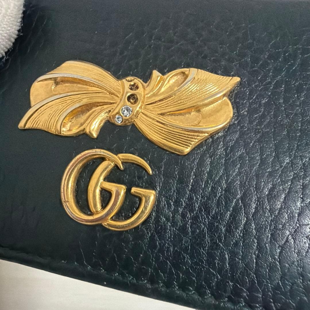 GUCCI Folded Mini Wallet Black Pink Leather Gold Logo Ribbon