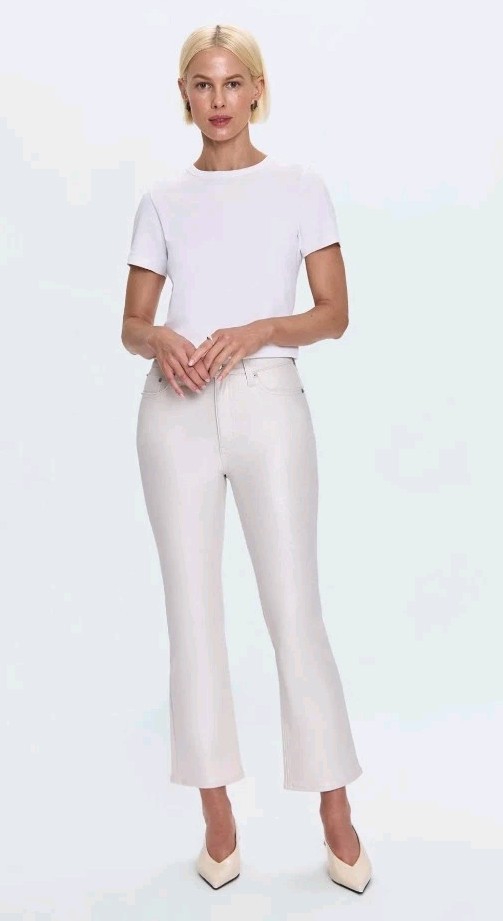 Pistola Lennon High Rise Crop Boot Jeans Size 25 Ivory Luster Coated NWT