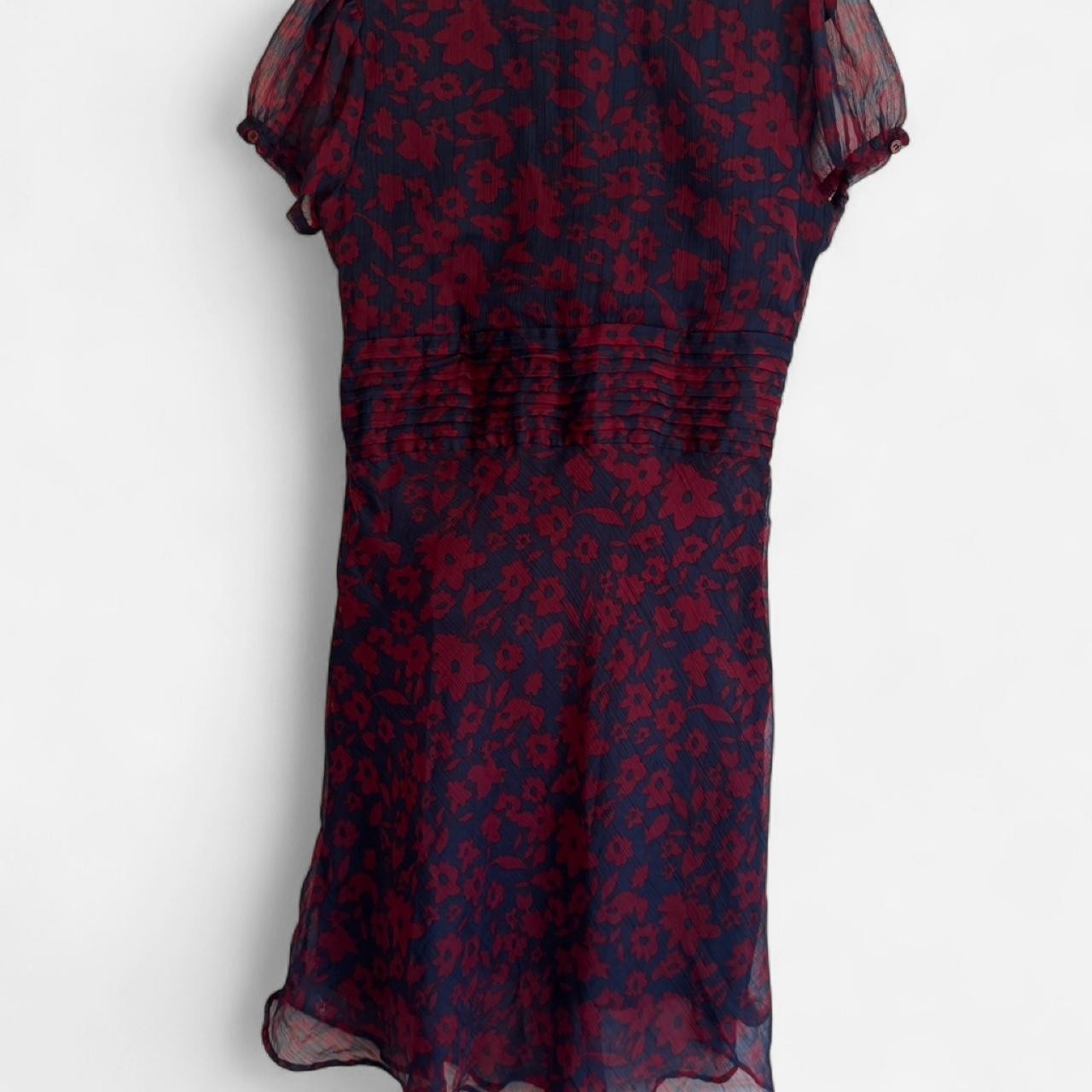 Vintage Delia’s Red Floral Print Button-Up Dress with Ruched Waist, Size Medium