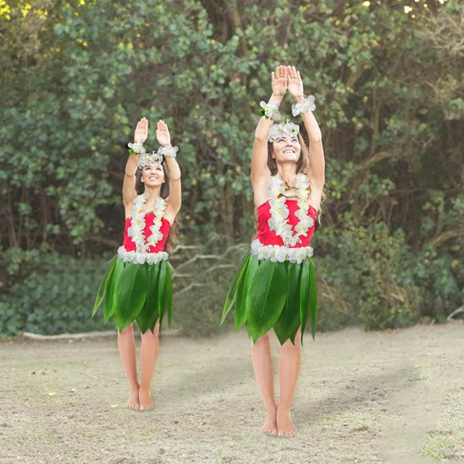 DomeStar Leaf Hula Skirt and Garland Set, Hawaiian Style Halloween Dress Costume