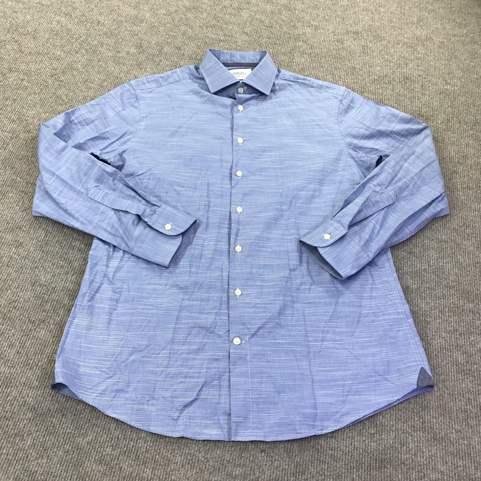 Charles Tyrwhitt Dress Shirt Mens 16.5 38/39 Blue Stripe Slim Fit Long Sleeve