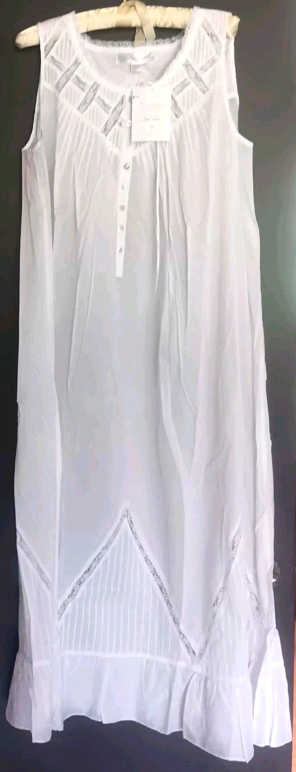 Eileen West Nightgown Size L Cotton White Prairie Victorian NWT Lace Wedding