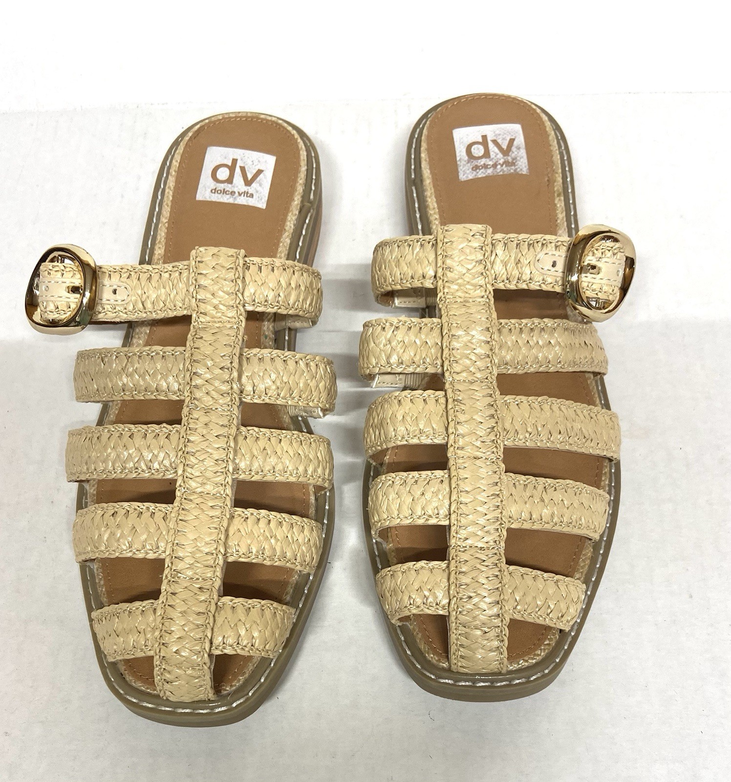 Dolce Vita Falcon Raffia Buckle Mules Slip On Natural Lt Tan Size 10