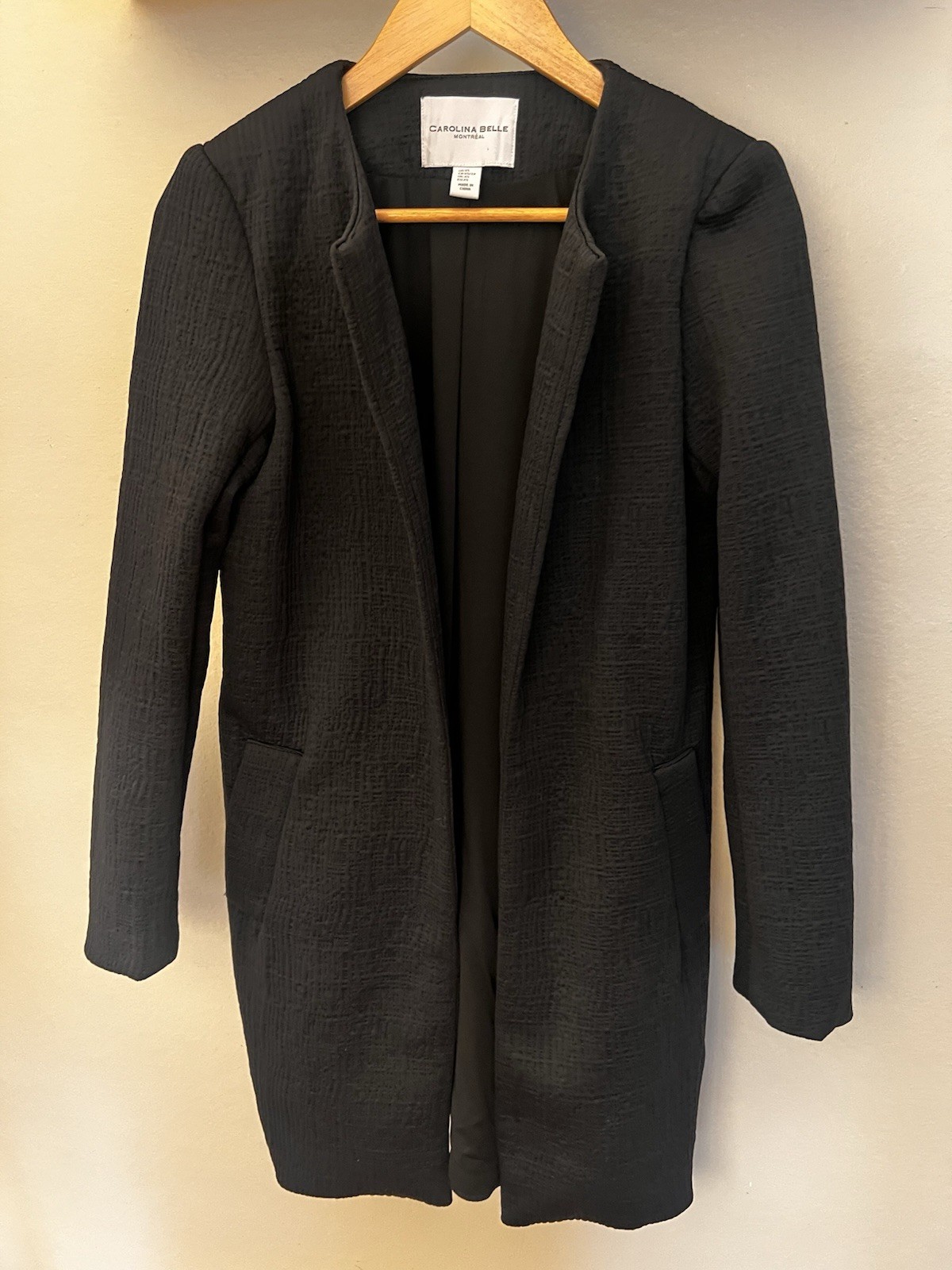 CAROLINA BELLE Coatigan Womens XS Black Knit Long Blazer Jacket Stretch Duster