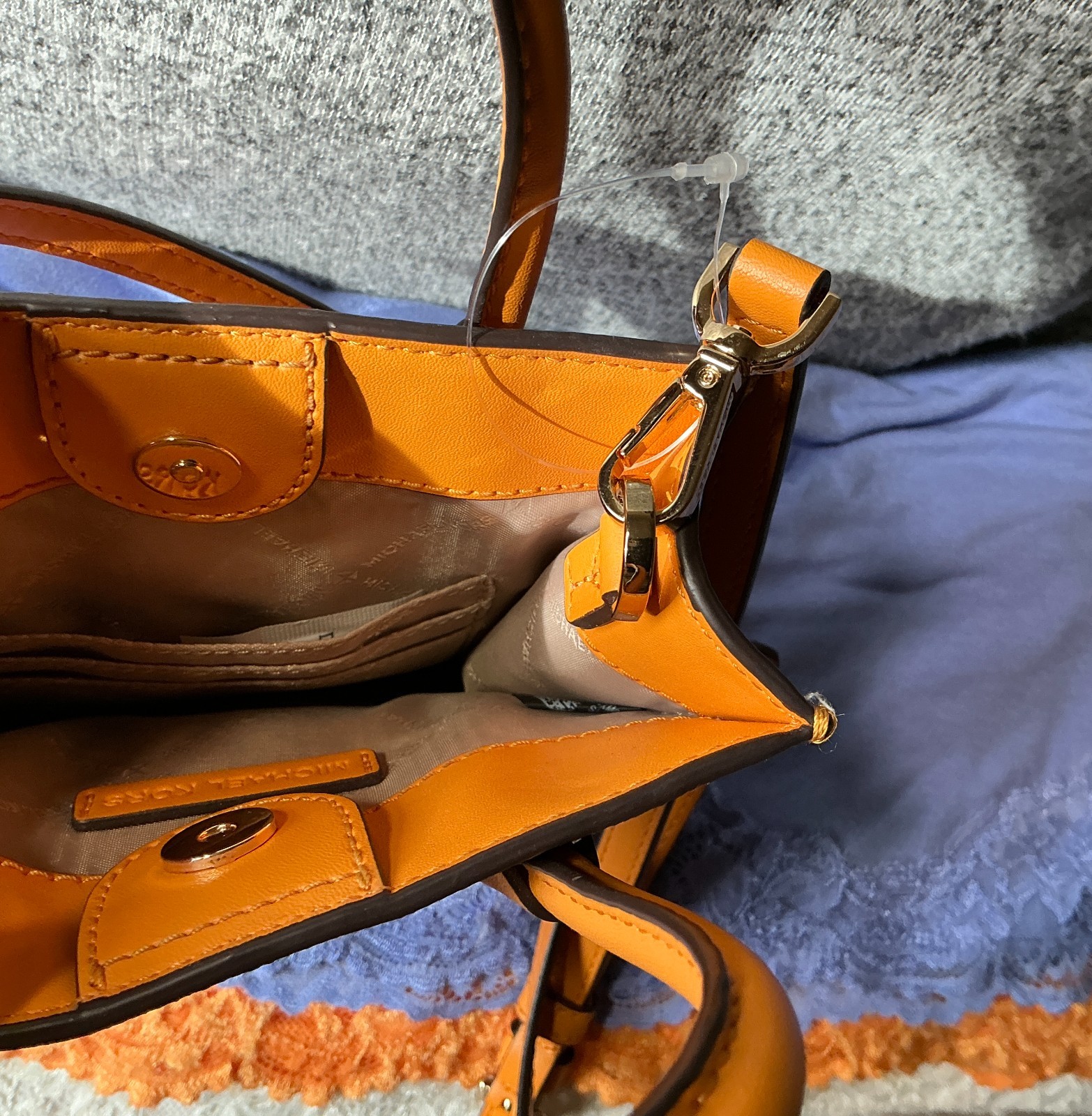 Michael Kors Orange Multi SIG Mini Coated Canvas Leather CC SnapCrossbodySatchel