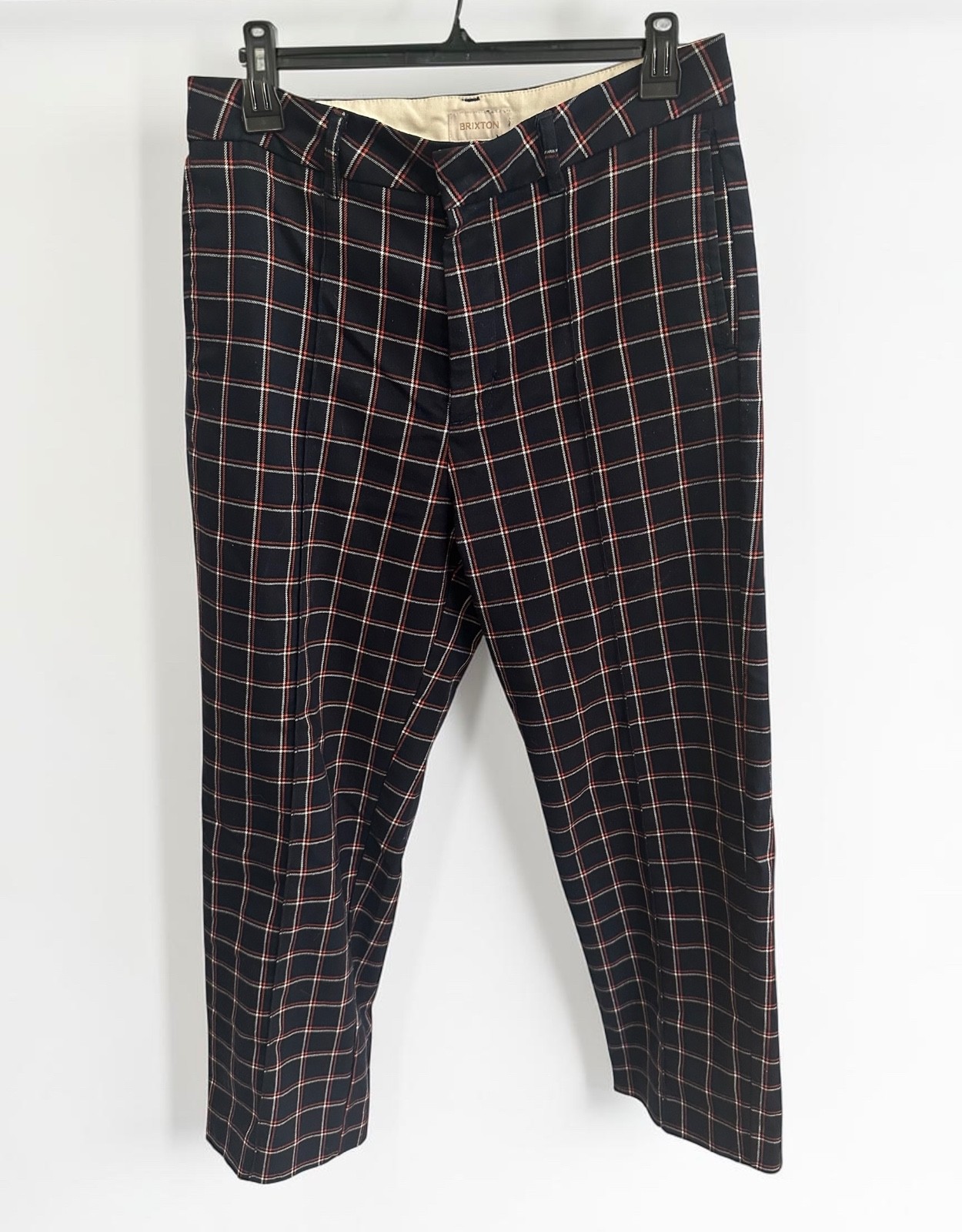 Brixton Pants Women 27 Navy Plaid High Waisted Stretch Preppy